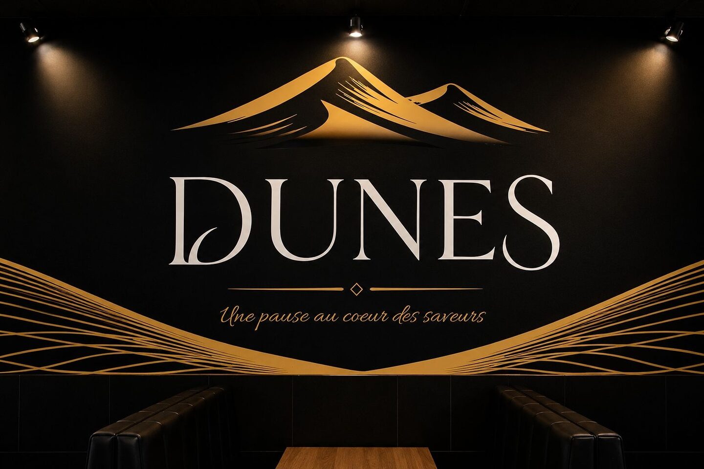 L'enseigne peinte au-dessus des banquettes